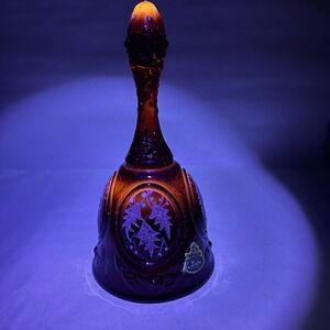 Fenton Bell Ruby Red Amberina Christmas Holly Hand Painted Signed B Nash 7"